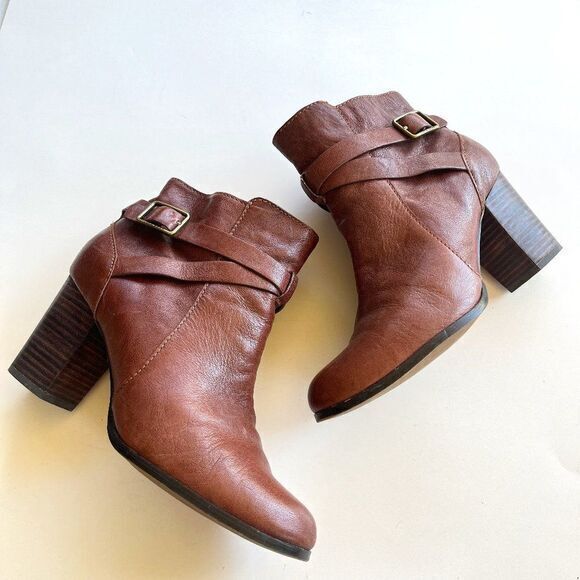 Cole Haan Boots Womens Size 8B Grand OS Ankle Booties D41599 Brown Leather Block - Picture 1 of 9